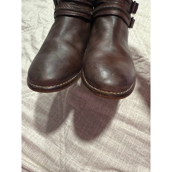 Free People Braeburn Ankle Boots Distressed Leather Womens 7 EU 37 Brown Buckles - Picture 6 of 10
